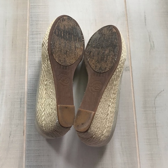 Lucky Brand Espadrille Wedges Canvas Gold Shoes - Picture 6 of 7